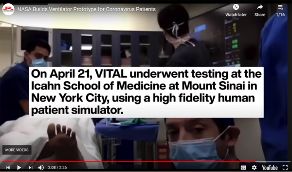 NY Times, April 23rd, 2020 – Using space to simulate two patents sharing a ventilator